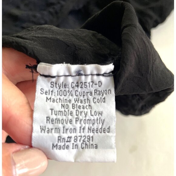 Johnny Was Black Embroidered Button-Front Blouse Roll Tab Sleeve Waist Tie Small - Picture 5 of 11